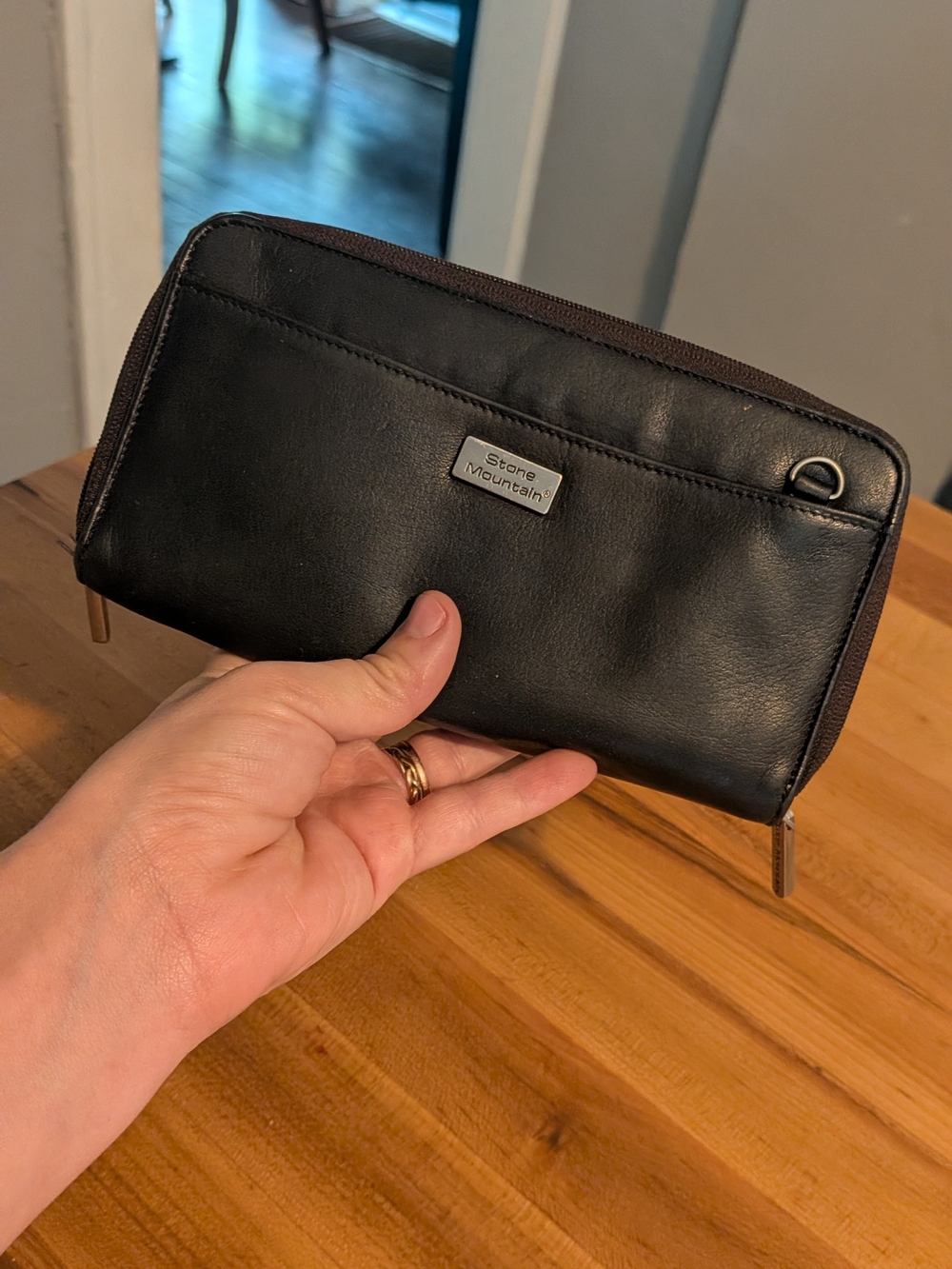 Stone Mountain Black Leather Zip Around Wallet Organizer Clutch